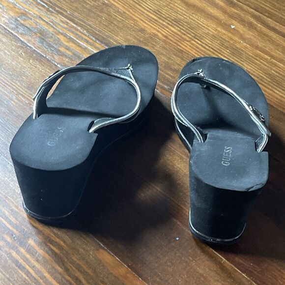 G by GUESS Women's Black Silver Wedge Sandals - Picture 8 of 9